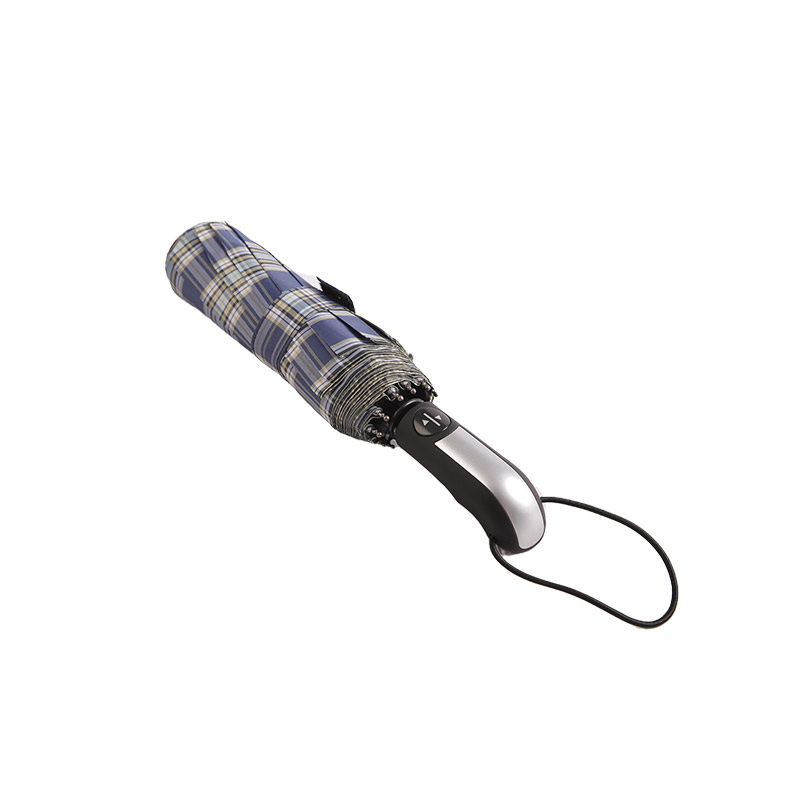 Pongee Kotak-kotak Bergaris Gelap Payung lipat tiga-0E6B0533